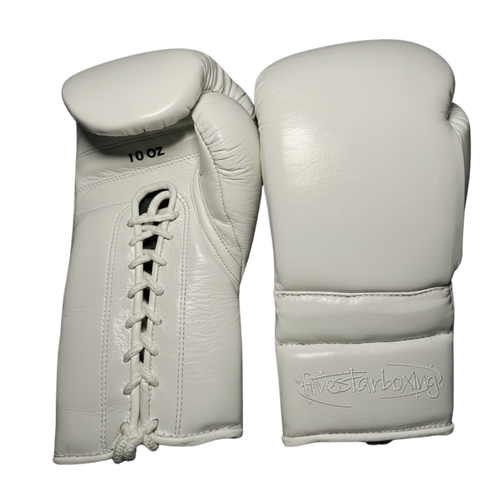 White Custom Japanese-Style Boxing Gloves — Handmade Lace-Up | FiveStarBoxing
