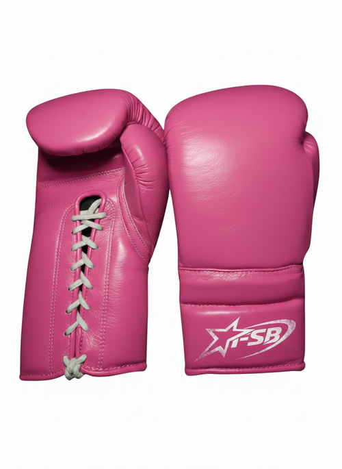 Pink Custom Japanese-Style Boxing Gloves — Handmade Lace-Up | FiveStarBoxing