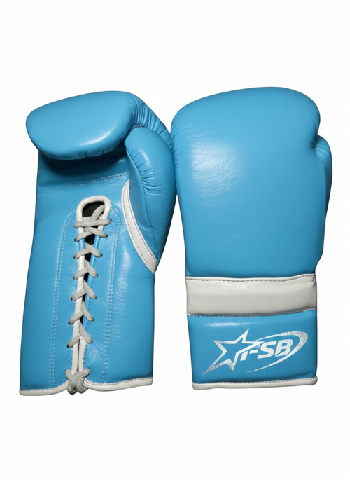 Sky Blue & White Custom Japanese-Style Boxing Gloves — Handmade Lace-Up | FiveStarBoxing