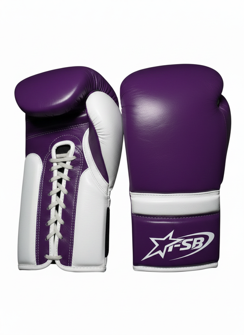 Purple & White Custom Japanese-Style Boxing Gloves — Handmade Lace-Up | FiveStarBoxing
