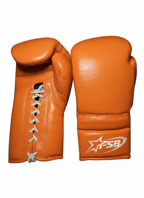 Orange Custom Japanese-Style Boxing Gloves — Handmade Lace-Up | FiveStarBoxing