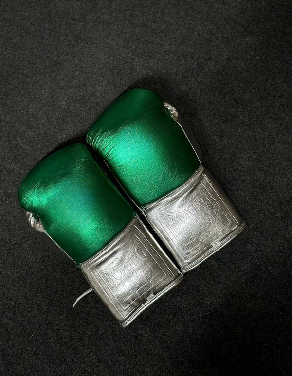 Mexican Style Horse Hair Boxing Gloves - Green/Silver Five Star Boxing