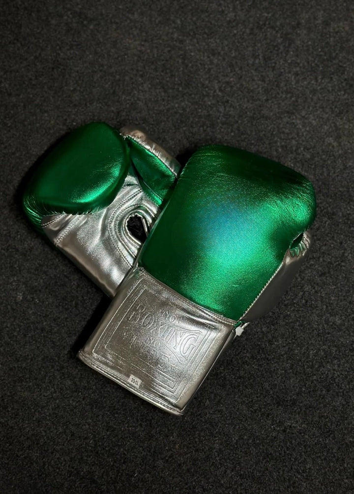Mexican Style Horse Hair Boxing Gloves - Green/Silver Five Star Boxing