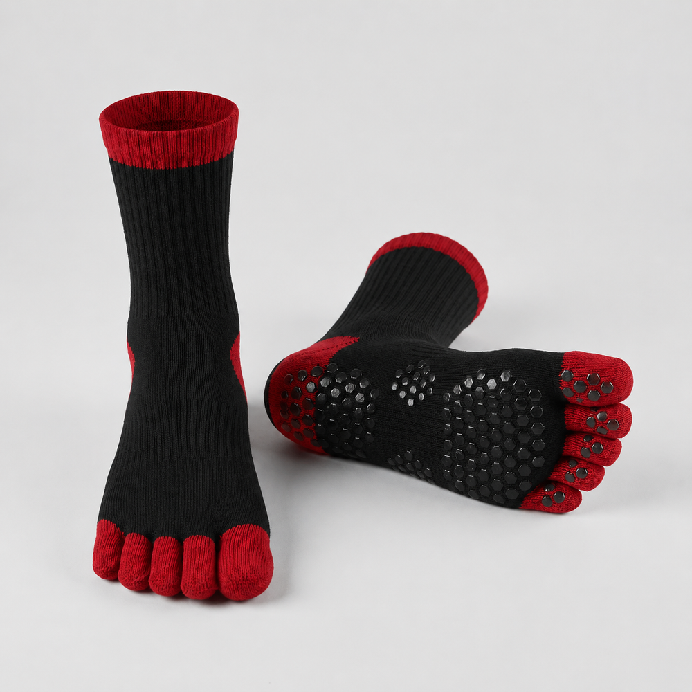 FiveStar Grip Trainers — Black & Red Combat Training Socks