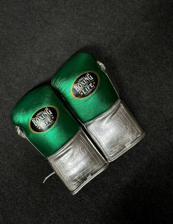 Mexican Style Horse Hair Boxing Gloves - Green/Silver Five Star Boxing