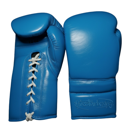 Blue Custom Japanese-Style Boxing Gloves — Handmade Lace-Up | FiveStarBoxing