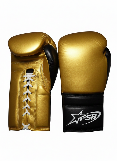 Gold & Black Custom Japanese-Style Boxing Gloves — Handmade Lace-Up | FiveStarBoxing