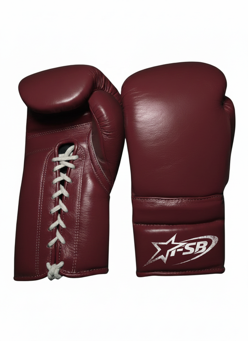 Maroon Custom Japanese-Style Boxing Gloves — Handmade Lace-Up | FiveStarBoxing