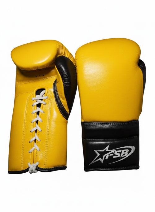 Yellow & Black Custom Japanese-Style Boxing Gloves — Handmade Lace-Up | FiveStarBoxing