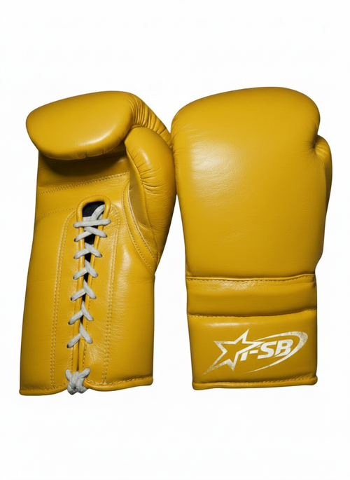 Yellow Custom Japanese-Style Boxing Gloves — Handmade Lace-Up | FiveStarBoxing