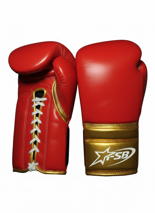 Red & Gold Custom Japanese-Style Boxing Gloves — Handmade Lace-Up | FiveStarBoxing