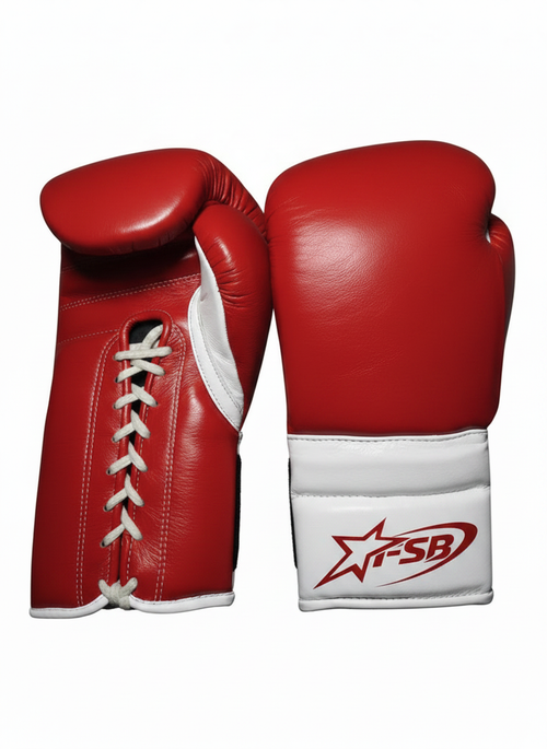 Red & White Custom Japanese-Style Boxing Gloves — Handmade Lace-Up | FiveStarBoxing