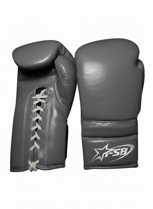 Grey Custom Japanese-Style Boxing Gloves — Handmade Lace-Up | FiveStarBoxing