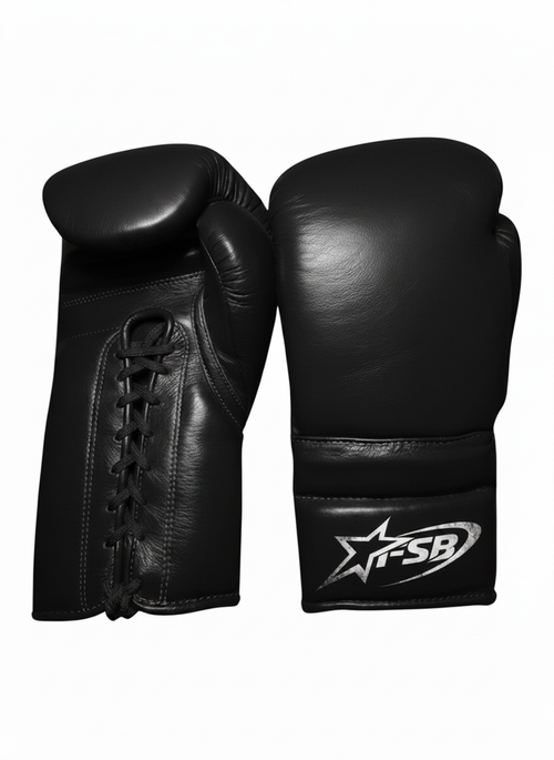 Black Custom Japanese-Style Boxing Gloves — Handmade Lace-Up | FiveStarBoxing