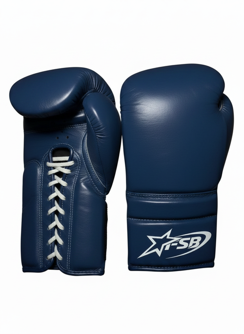 Navy Custom Japanese-Style Boxing Gloves — Handmade Lace-Up | FiveStarBoxing